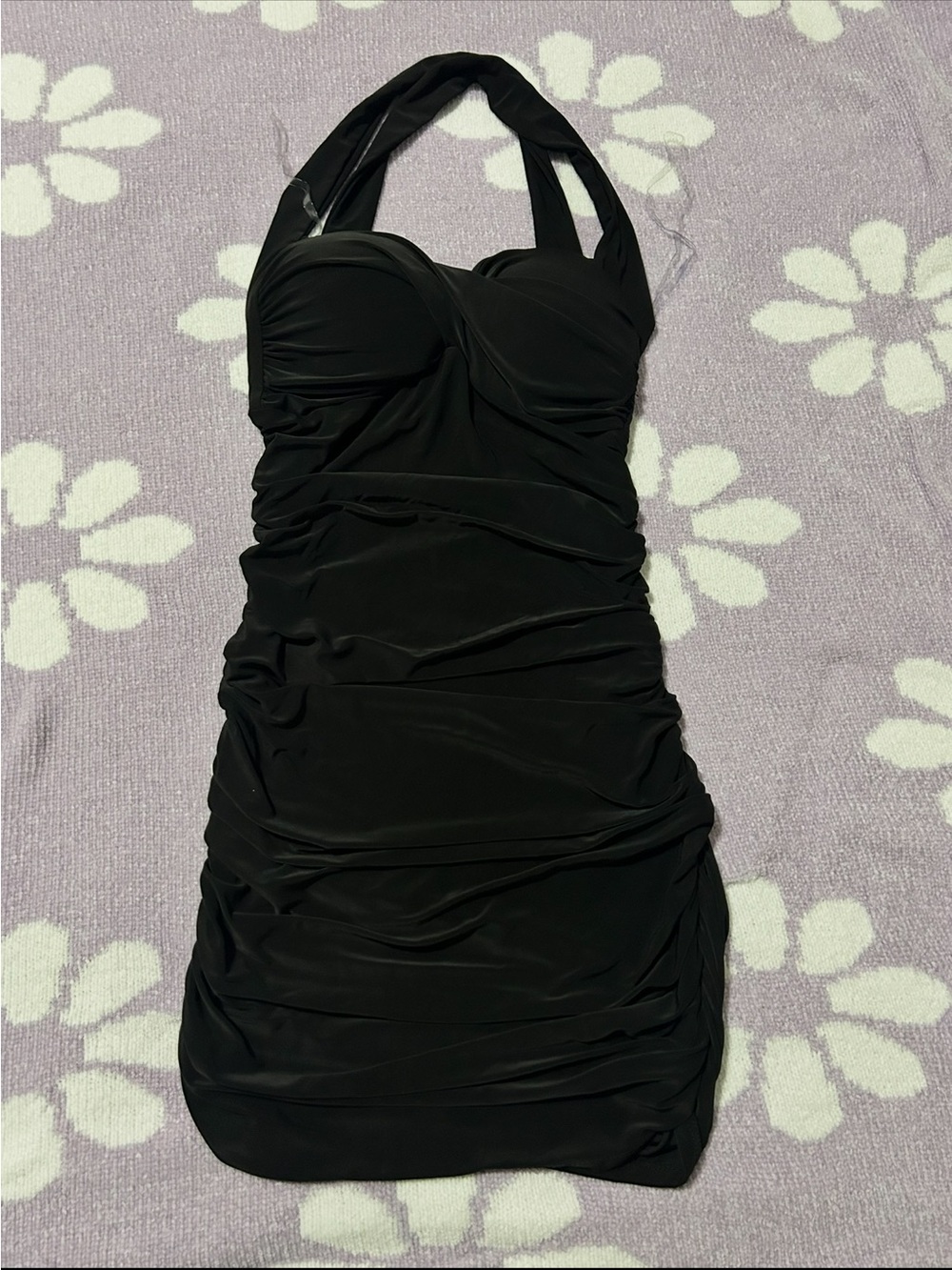 Sabora Black Halter Ruched Mini Dress